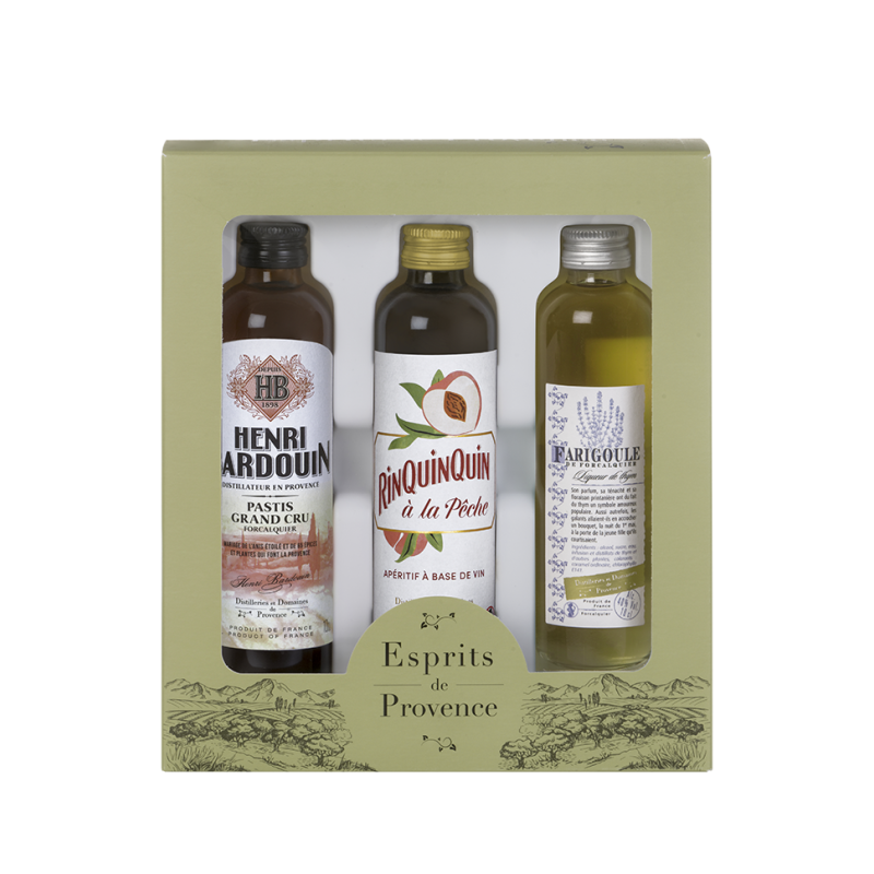 Coffret Alcools Provence : Rinquinquin, Pastis, Farigoule Coffret Alcools Provence : Rinquinquin, Pastis, Farigoule