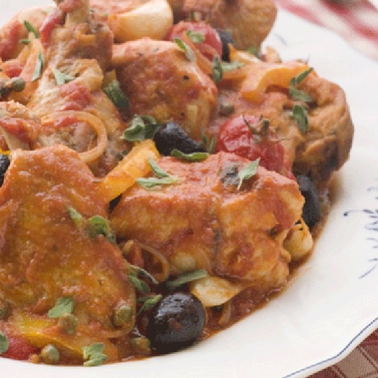 Chicken with HB Pastis, Tomatoes, Onions and Olives