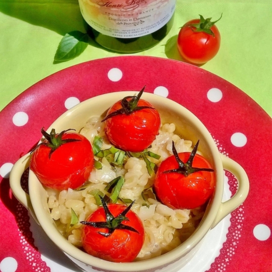 Goat wheat risotto, pastis and cherry tomatoes roasted Balsamic By Magali