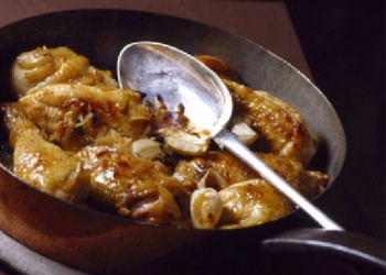 Turkey fricassée with wild basil (pèbre d’ail) and Farigoule de Forcalquier liqu