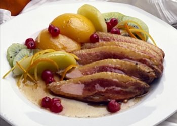 Duck with peaches