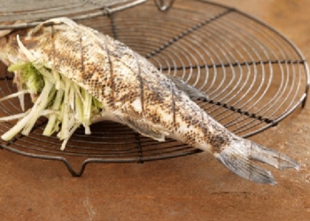 Grilled sea bass flambeed with HB pastis