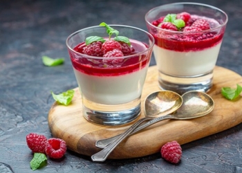 Pannacotta with Absente and raspberry coulis
